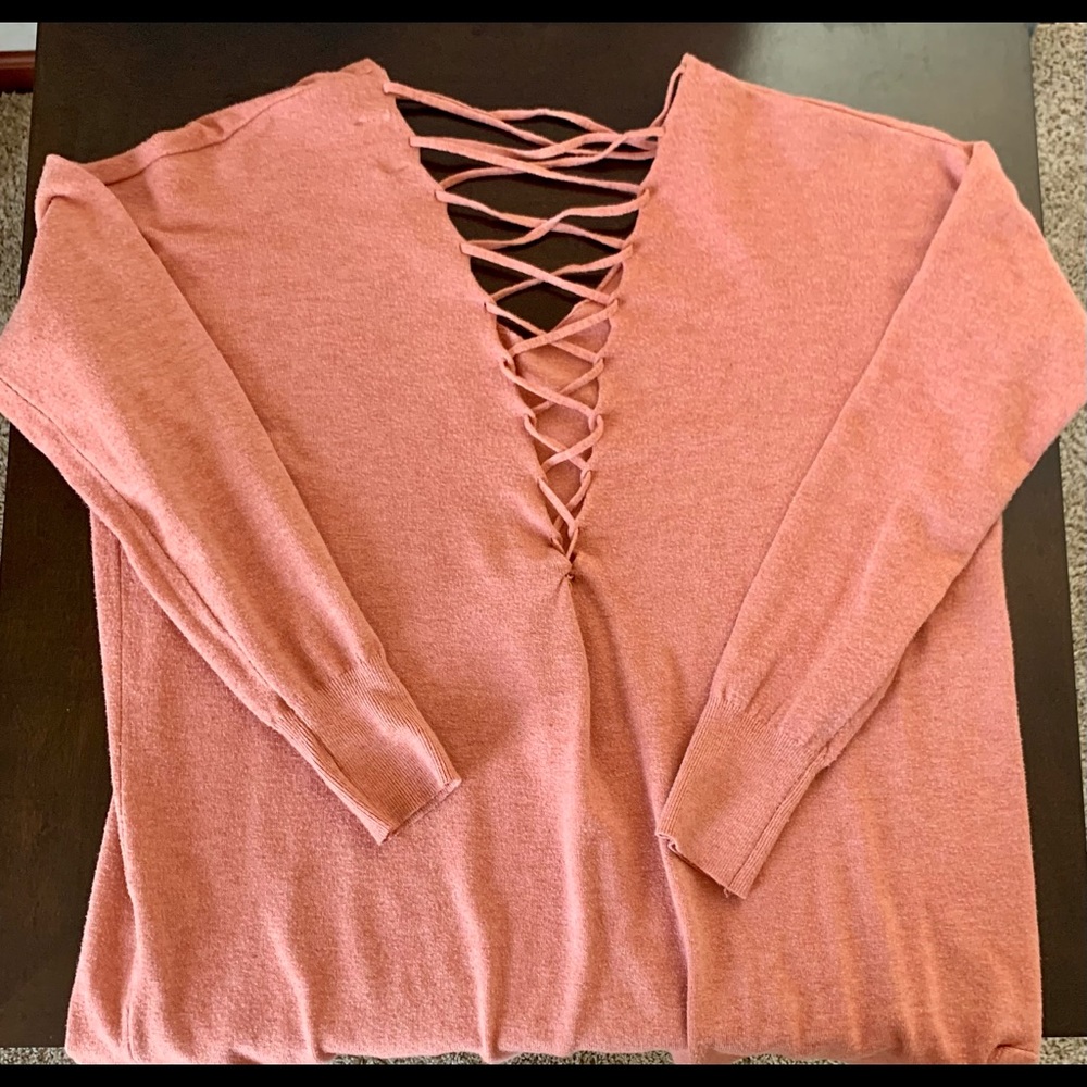 Pink Sweater with Criss-Cross Back - M